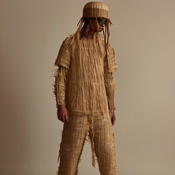 male in futuristic casual raffia attire