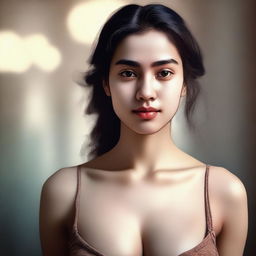 This image is a high-quality digital art piece depicting a young woman with a large chest