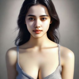 This image is a high-quality digital art piece depicting a young woman with a large chest