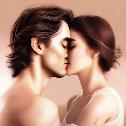 A tastefully rendered digital art image, showcasing a romantic scene between a man and a woman