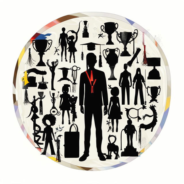 A digital art image illustrating the noun 'report' as a synonym for 'reputation', featuring a silhouette of a person surrounded by symbols of life aspects inside a transparent bubble, representing the public's general estimation