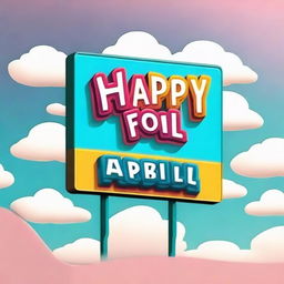 A high-quality digital art featuring a brightly colored signboard with the words 'Happy April Fool' written in bold, playful letters