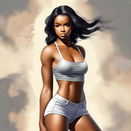 A digital art piece portraying a confident young woman