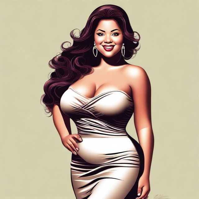 This is a high-quality digital art image of a voluptuous woman exuding a sexy style