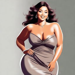 This is a high-quality digital art image of a voluptuous woman exuding a sexy style