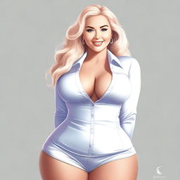 A high-quality digital art image showcasing a beautiful, voluptuous white girl