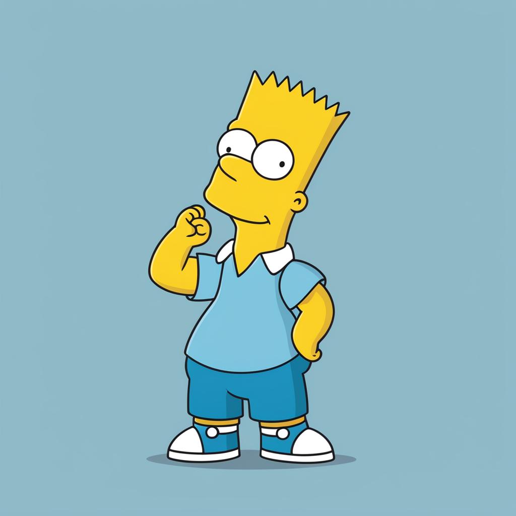 A digital art image featuring Bart Simpson from 'The Simpsons' in his signature outfit against a light blue background