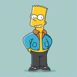 A digital art image featuring Bart Simpson from 'The Simpsons' in his signature outfit against a light blue background