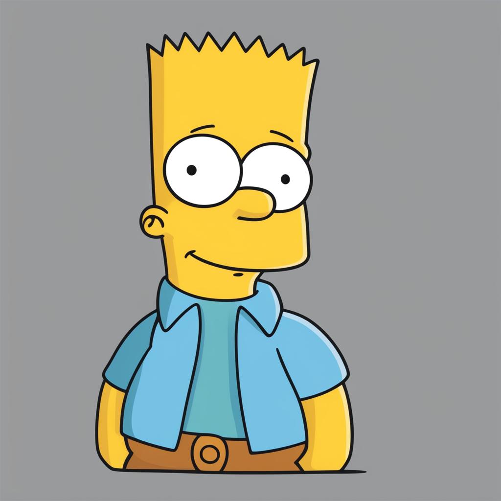 A digital art image featuring Bart Simpson from 'The Simpsons' in his signature outfit against a light blue background