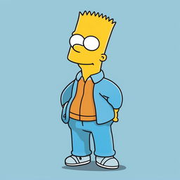 A digital art image featuring Bart Simpson from 'The Simpsons' in his signature outfit against a light blue background