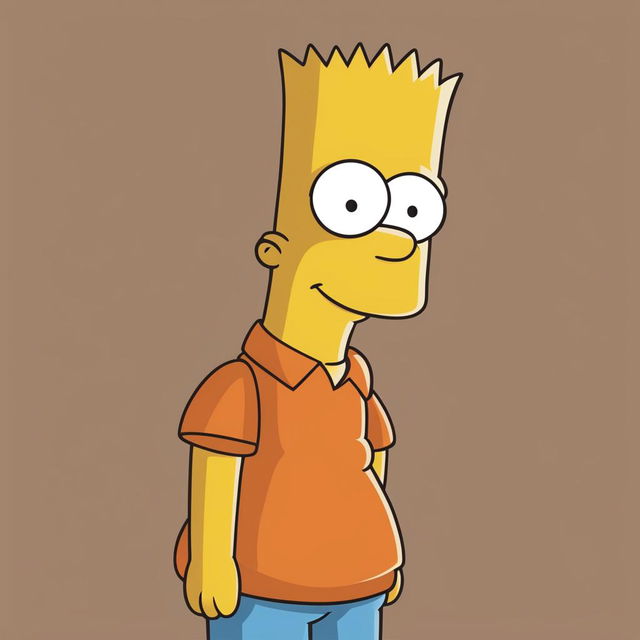 A revised digital art image of Bart Simpson from 'The Simpsons', now featuring an orange shirt instead of the usual red