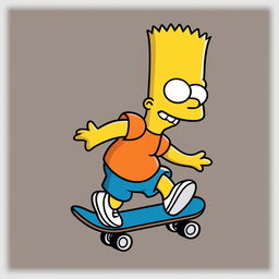 A revised digital art image showing Bart Simpson from 'The Simpsons' riding a skateboard, wearing an orange shirt