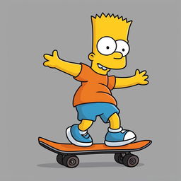 A revised digital art image of Bart Simpson from 'The Simpsons', now with pupils in his eyes, riding a skateboard and wearing an orange shirt