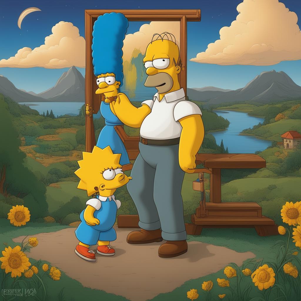 This digital art piece beautifully combines 'The Simpsons' with Leonardo Da Vinci's style, featuring Bart Simpson in a pose similar to the 'Mona Lisa'