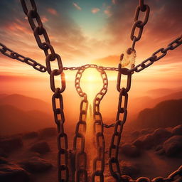 An eBook cover illustrating the theme of harmful habits and overcoming them, featuring prominent imagery of contrasts - serene sunrise symbolizing new beginnings, and chains breaking symbolizing liberation from bad habits.