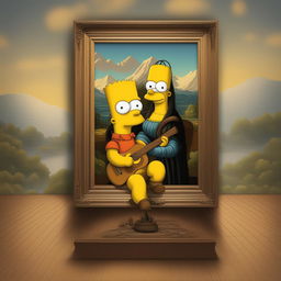 This digital art piece beautifully combines 'The Simpsons' with Leonardo Da Vinci's style, featuring Bart Simpson in a pose similar to the 'Mona Lisa'