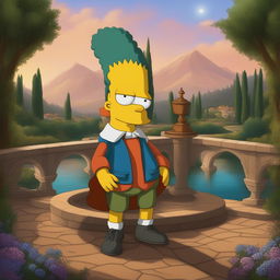 This digital art piece presents Bart from 'The Simpsons' in the style of Leonardo Da Vinci's 'La Bella Principessa'