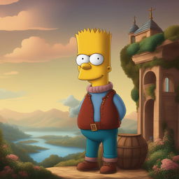 This digital art piece presents Bart from 'The Simpsons' in the style of Leonardo Da Vinci's 'La Bella Principessa'