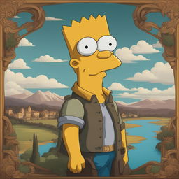 This digital art piece presents Bart from 'The Simpsons' in the style of Leonardo Da Vinci's 'La Bella Principessa'