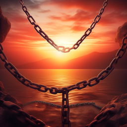 An eBook cover illustrating the theme of harmful habits and overcoming them, featuring prominent imagery of contrasts - serene sunrise symbolizing new beginnings, and chains breaking symbolizing liberation from bad habits.