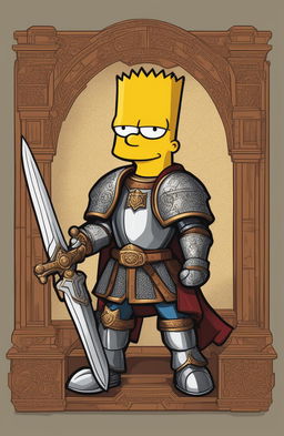 This digital art piece features Bart Simpson from The Simpsons, reimagined as a medieval knight