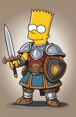 This digital art piece features Bart Simpson from The Simpsons, reimagined as a medieval knight