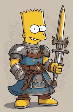 This digital art piece features Bart Simpson from The Simpsons, reimagined as a medieval knight