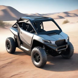 An image of a sleek, modern, electronic utility terrain vehicle (UTV)