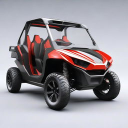 An image of a sleek, modern, electronic utility terrain vehicle (UTV)