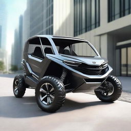 An image of a sleek, modern, electronic utility terrain vehicle (UTV)