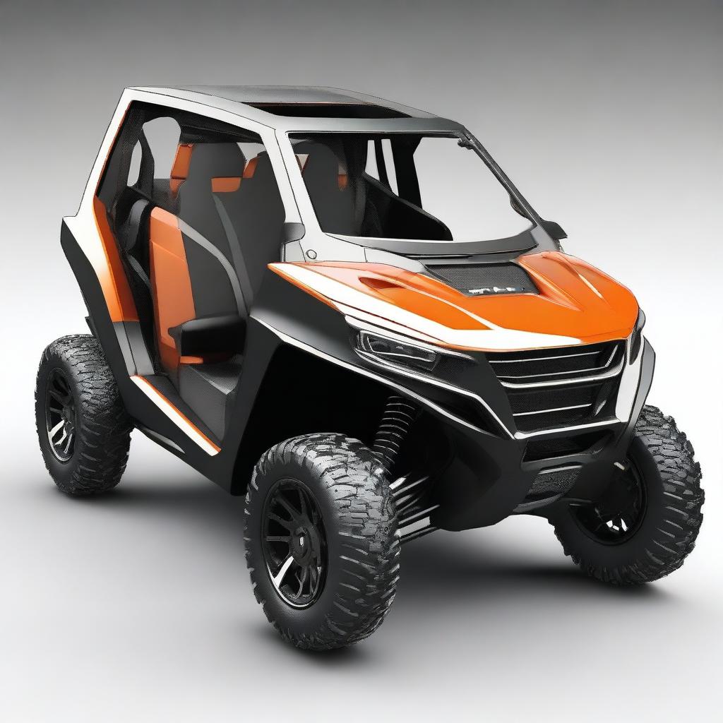 An image of a sleek, modern, electronic utility terrain vehicle (UTV)