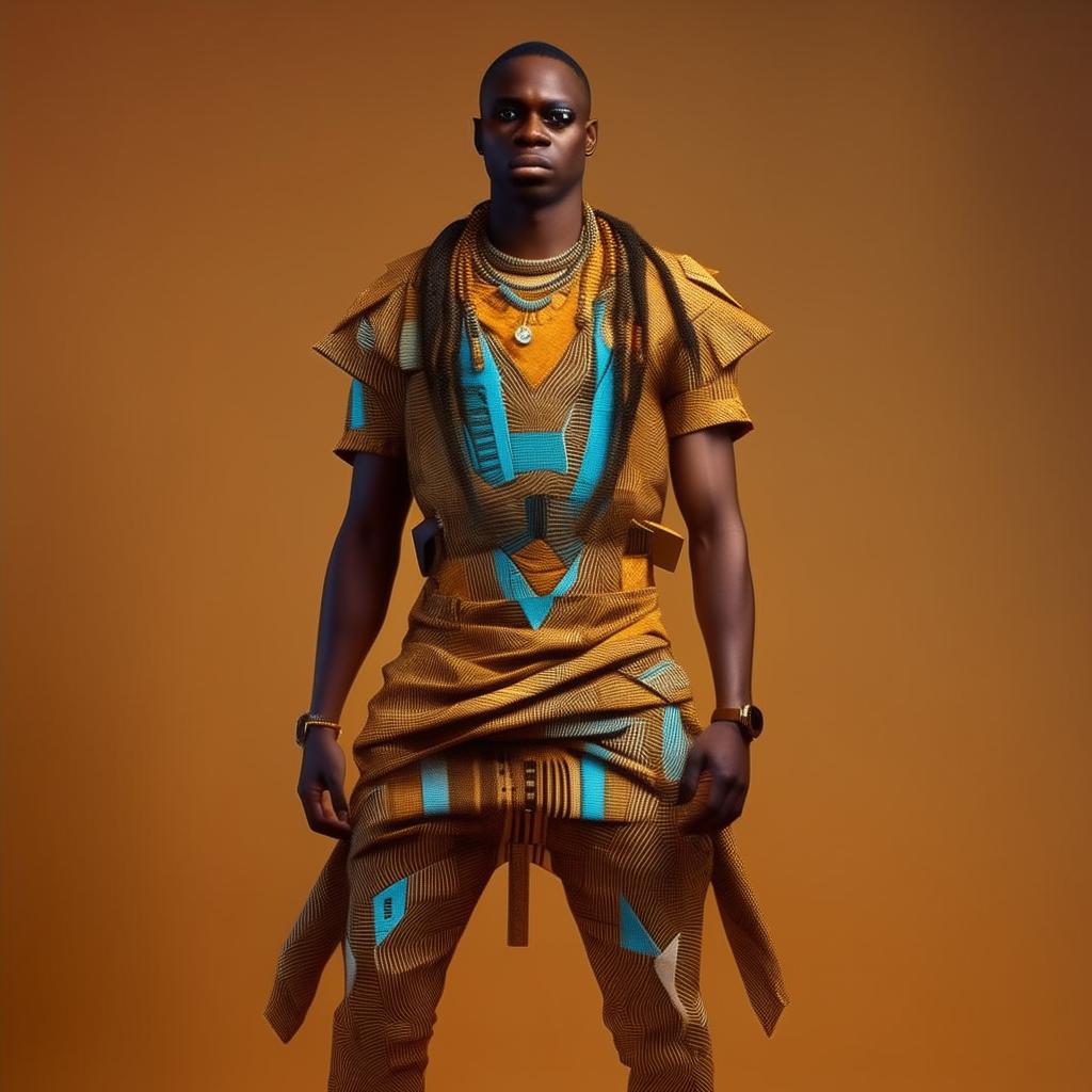 male in futuristic casual Yoruba adire attire