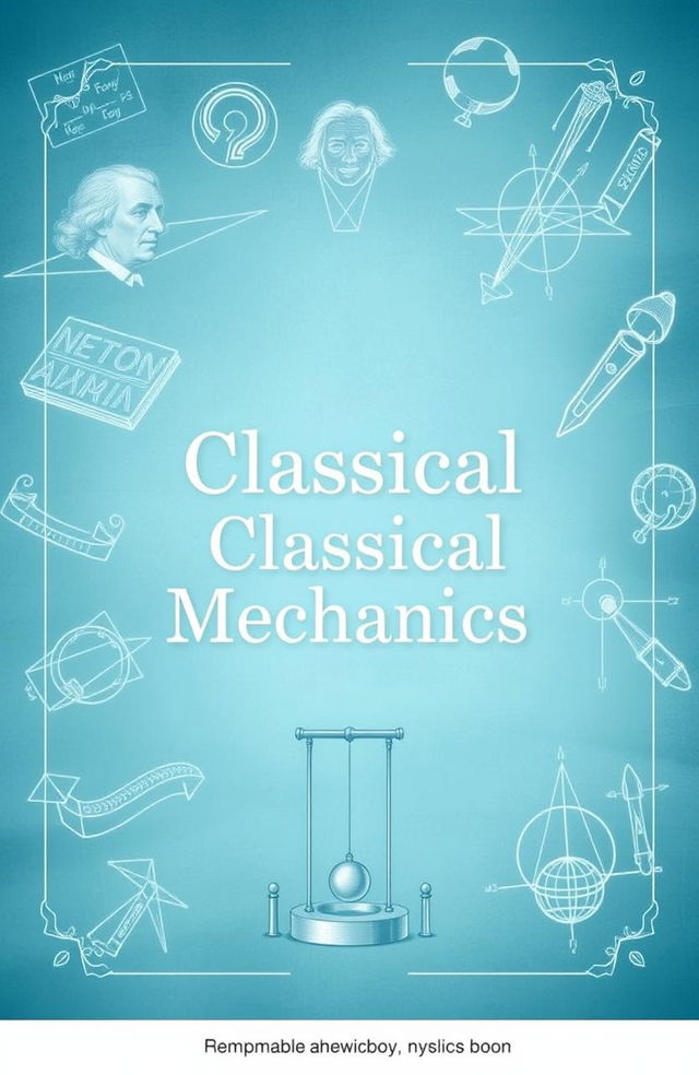 A beautifully illustrated classical mechanics physics textbook cover featuring iconic elements like Newton's laws of motion, a pendulum, and a dynamic representation of forces at work