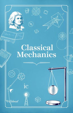 A beautifully illustrated classical mechanics physics textbook cover featuring iconic elements like Newton's laws of motion, a pendulum, and a dynamic representation of forces at work