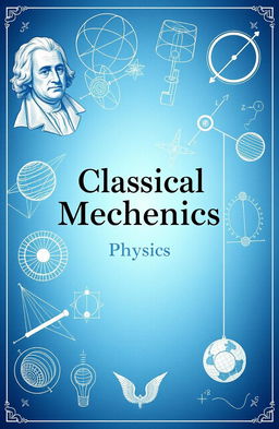 A beautifully illustrated classical mechanics physics textbook cover featuring iconic elements like Newton's laws of motion, a pendulum, and a dynamic representation of forces at work