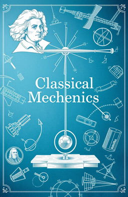 A beautifully illustrated classical mechanics physics textbook cover featuring iconic elements like Newton's laws of motion, a pendulum, and a dynamic representation of forces at work
