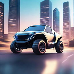 A high-quality digital art of an electric UTV boasting a cybertruck style