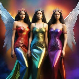 An artful digital rendering of four stunning female angels each representing one of the four elements