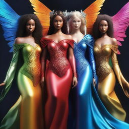 An artful digital rendering of four stunning female angels each representing one of the four elements