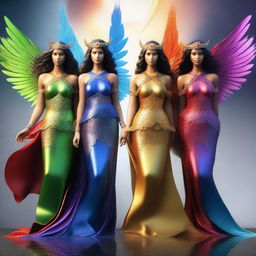 An artful digital rendering of four stunning female angels each representing one of the four elements