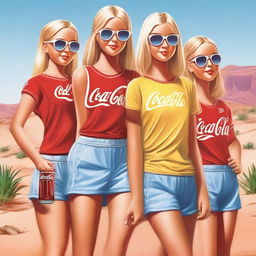 This high-quality digital art features a group of 12-year-old blonde girls in the desert