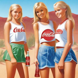 This high-quality digital art features a group of 12-year-old blonde girls in the desert