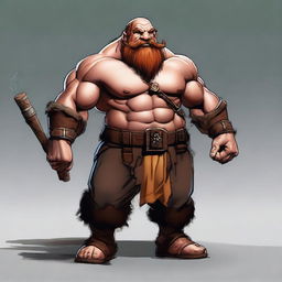 A high-quality digital art image of a middle-aged, very muscular Hill Dwarf Barbarian