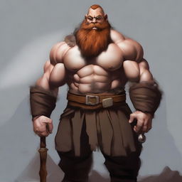 A high-quality digital art image of a middle-aged, very muscular Hill Dwarf Barbarian