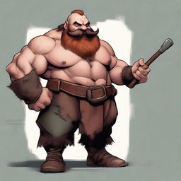 A high-quality digital art image of a middle-aged, very muscular Hill Dwarf Barbarian