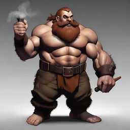 A high-quality digital art image of a middle-aged, very muscular Hill Dwarf Barbarian