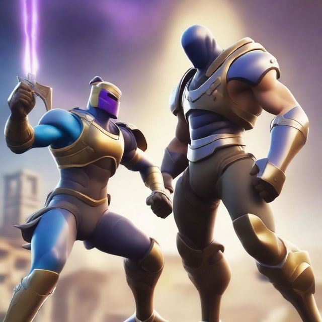 This is a high-quality digital art featuring two Fortnite characters in a gladiator theme