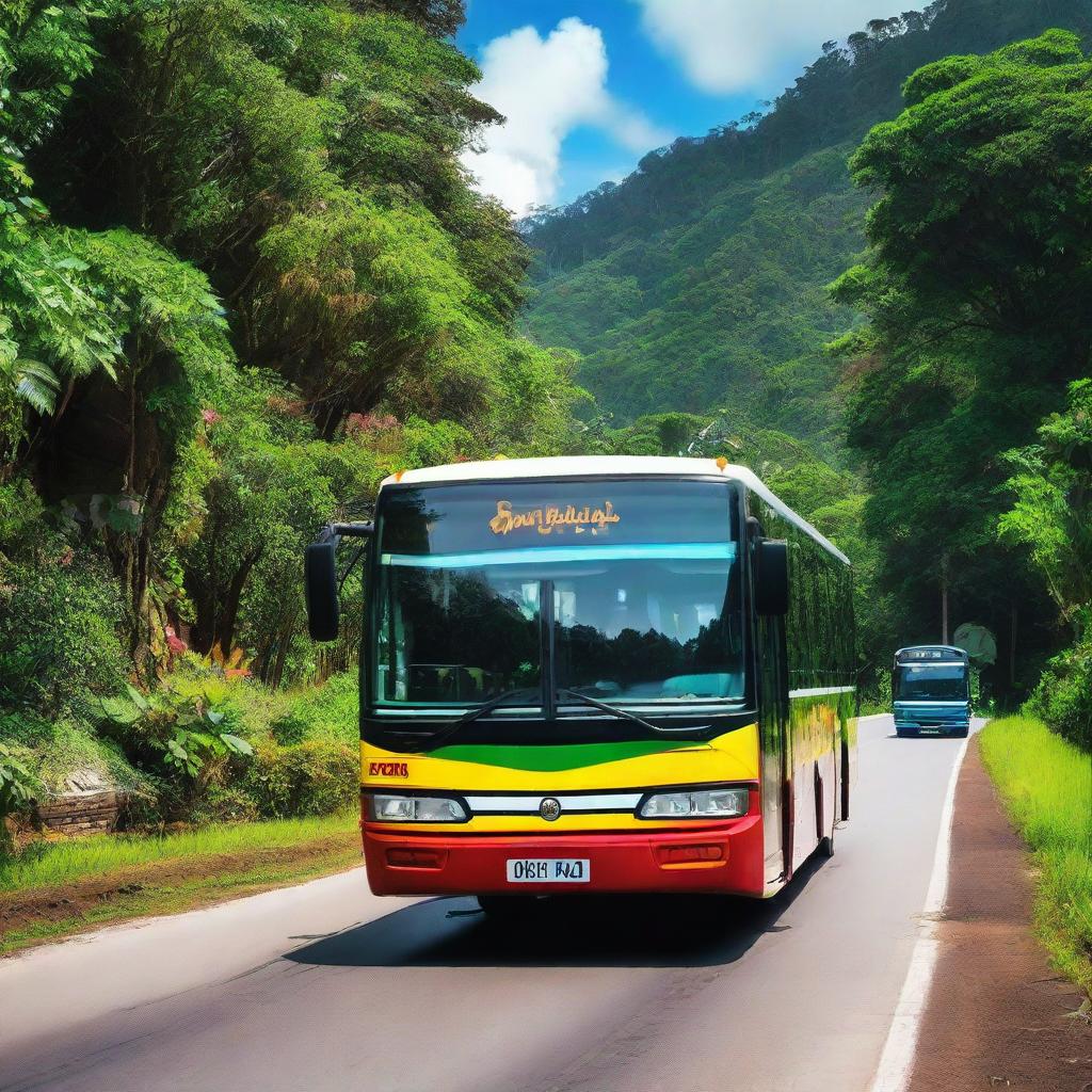 A high-quality photograph capturing the essence of a Sri Lankan highway bus