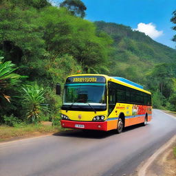 A high-quality photograph capturing the essence of a Sri Lankan highway bus