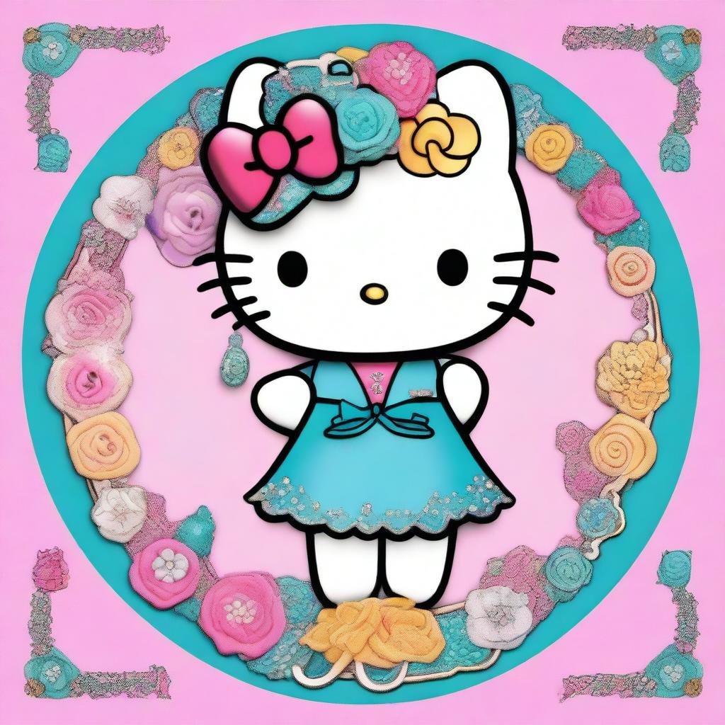 A delightful digital art image featuring Hello Kitty, the iconic character, adorned with Gemini-themed elements